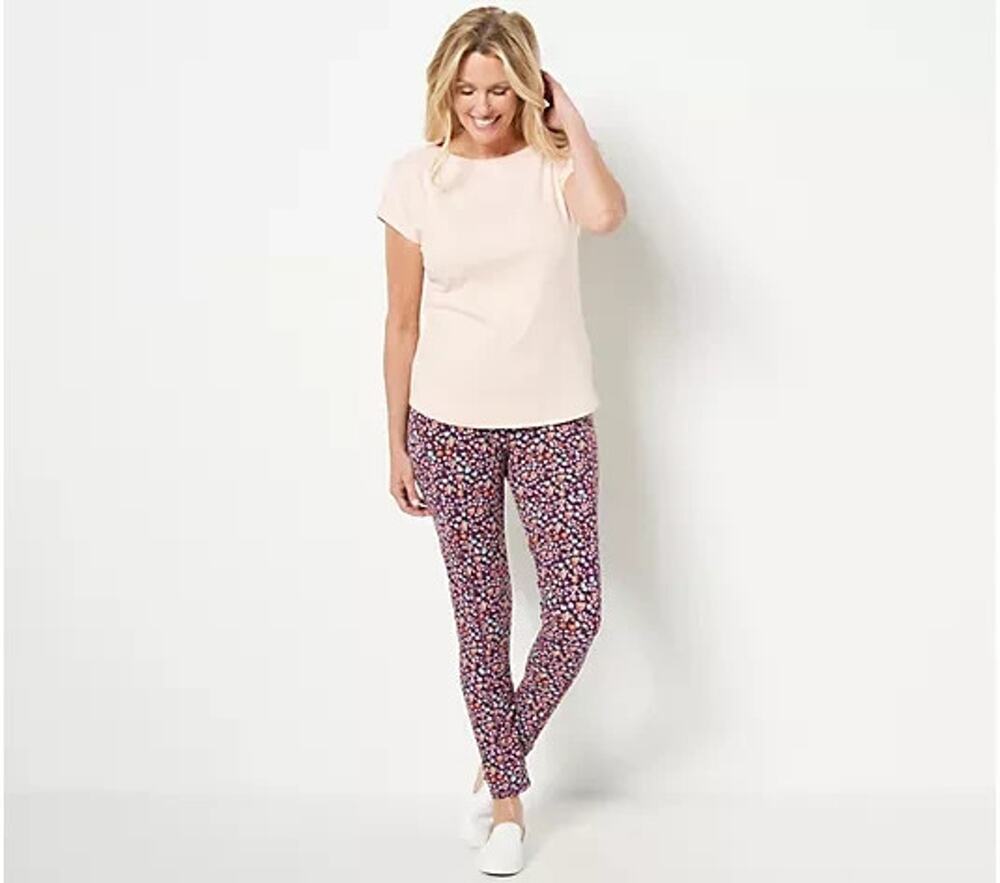 Denim & Co. Active Pants Womens Plus 3X Tall Purple Floral Side Pocket Ankle